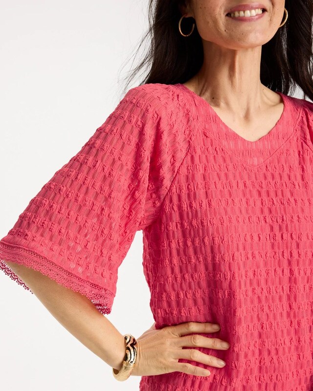 Crinkle Lace Knit Raglan Tee - image 4
